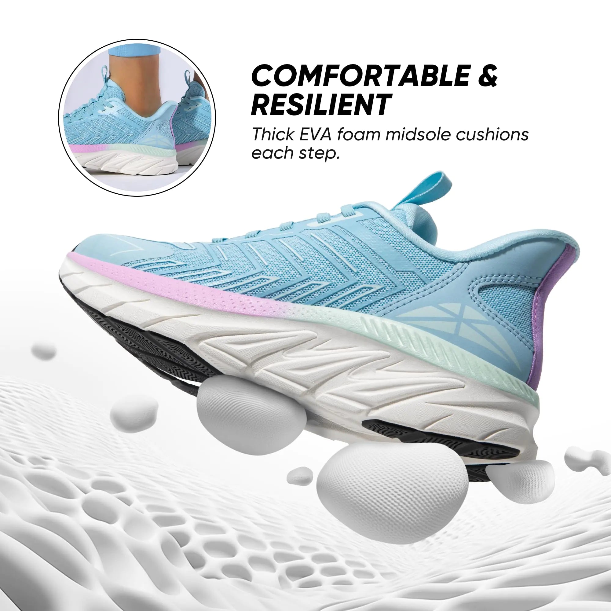 Women's Slip On Walking Shoes Running ActiveCushion Comfortable Tennis Breathable Non Slip Athletic Gym Workout Cross Training Sneakers 6 Light Blue - #GIAA73110001